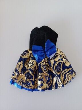 Vintage Barbie Fashion Doll Black Velvet‎ Blue Gold Short Dress Toy Collectible